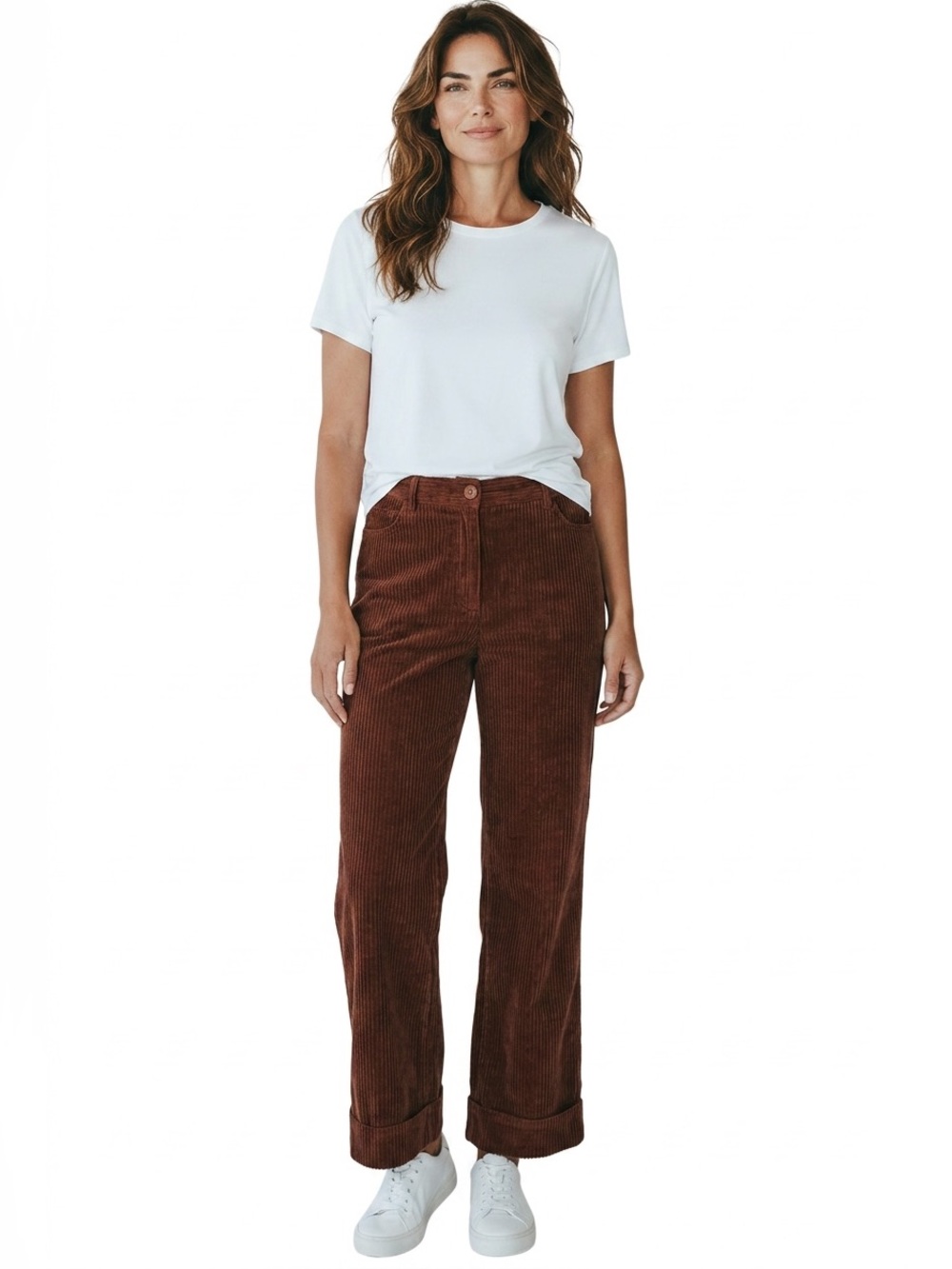 High-Rise Wide-Leg Corduroy Pants in Chestnut Brown